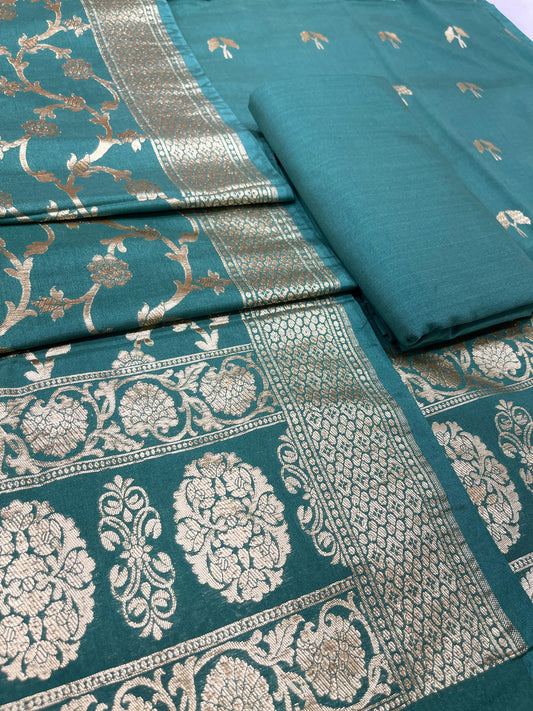 Puresilk Handloom Green Cotton Banarasi 3 pcs Suit Set RHN_CTN4