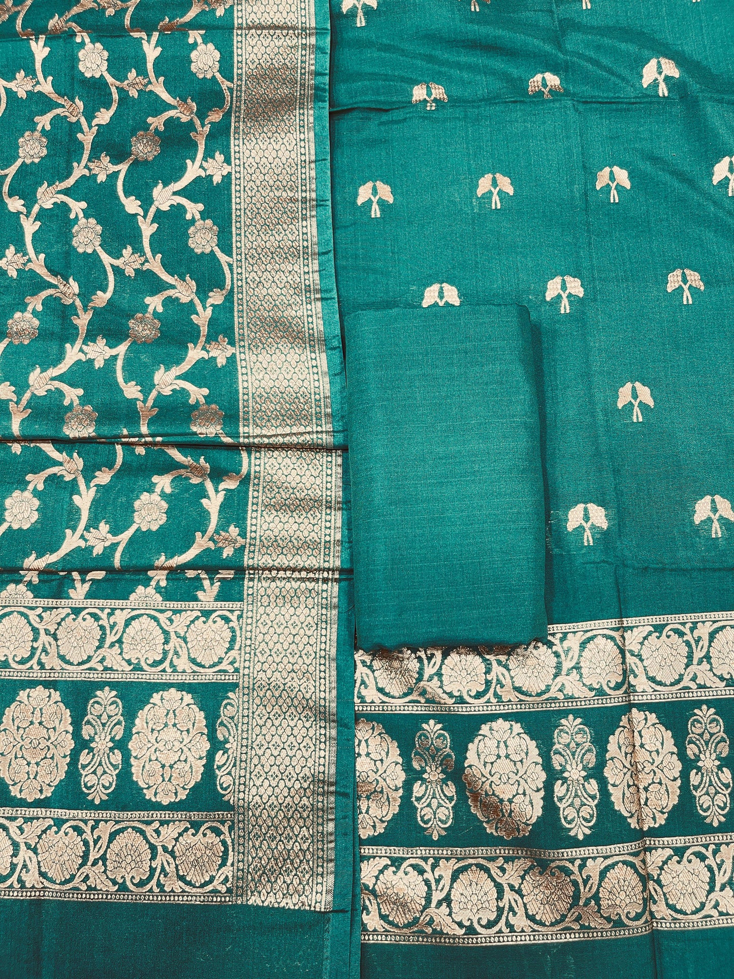 Puresilk Handloom Green Cotton Banarasi 3 pcs Suit Set RHN_CTN4