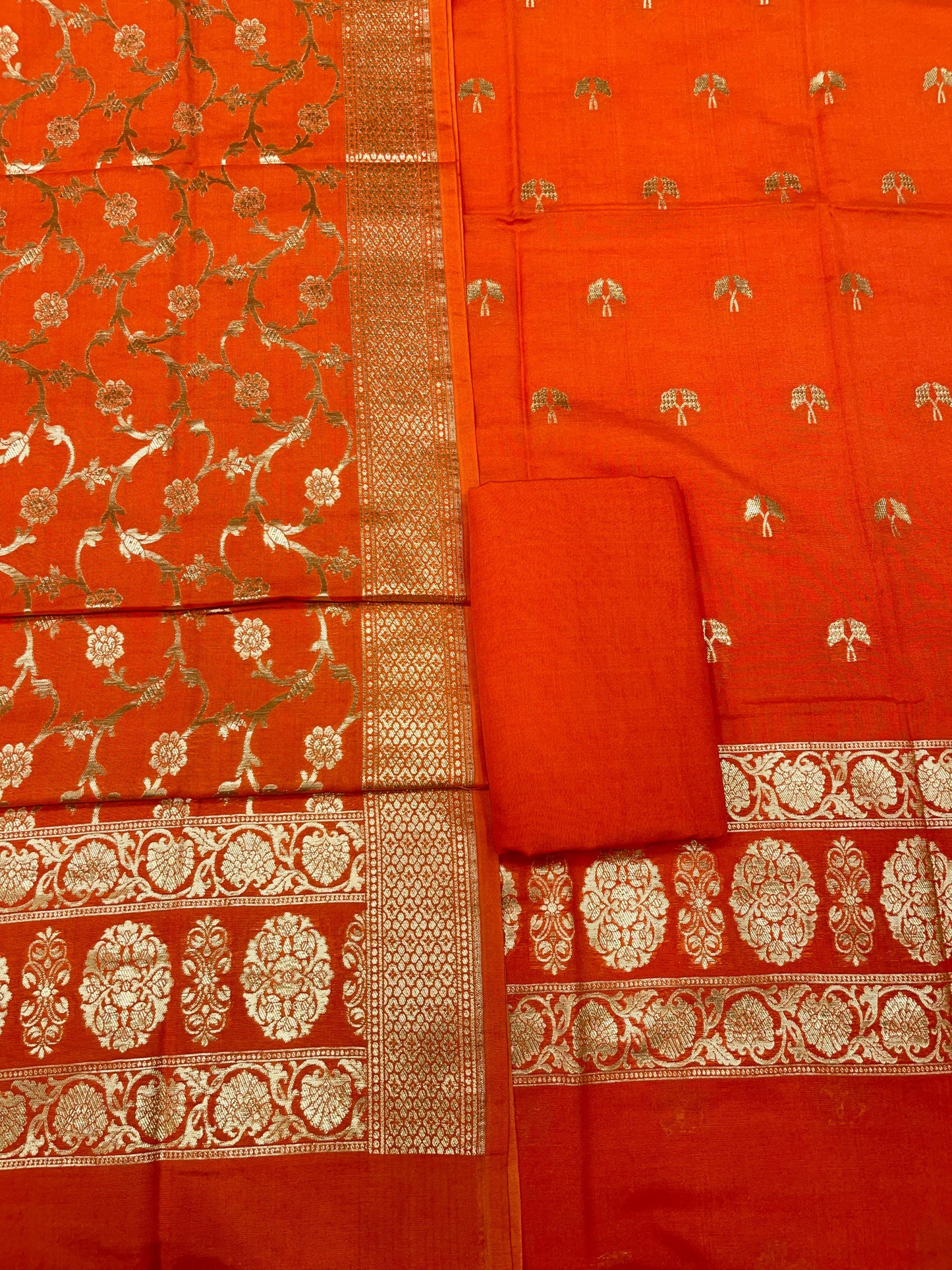 Puresilk Handloom Orange Cotton Banarasi 3 pcs Suit Set RHN_CTN3