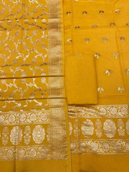 Puresilk Handloom Mustard Yellow Cotton Banarasi 3 pcs Suit Set RHN_CTN1