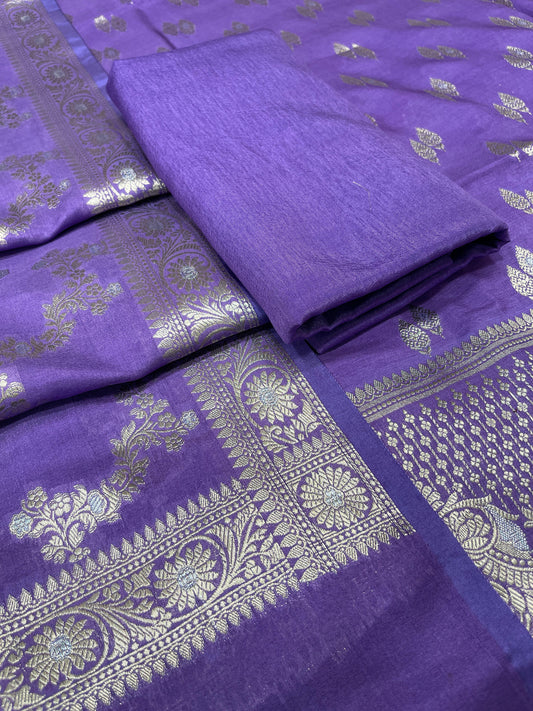 Puresilk Handloom Purple Viscose Silk Banarasi 3 pcs Suit Set RHN_VS1