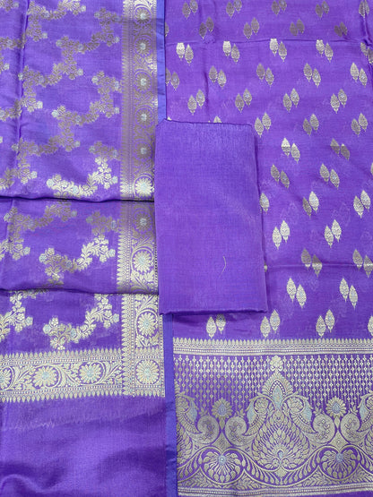 Puresilk Handloom Purple Viscose Silk Banarasi 3 pcs Suit Set RHN_VS1