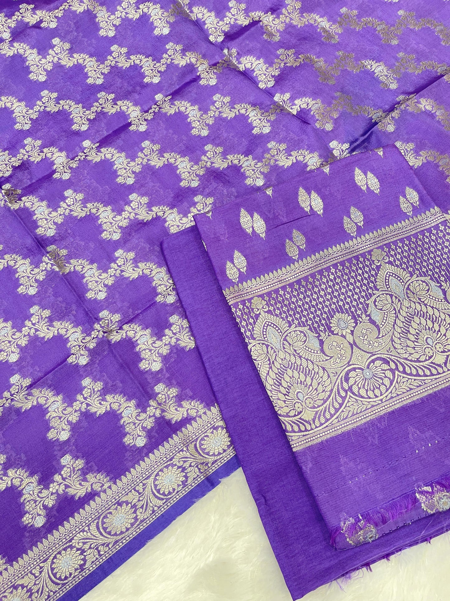 Puresilk Handloom Purple Viscose Silk Banarasi 3 pcs Suit Set RHN_VS1