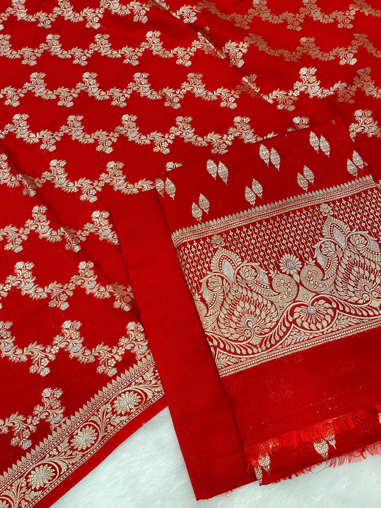 Puresilk Handloom Red Viscose Silk Banarasi 3 pcs Suit Set RHN_VS2
