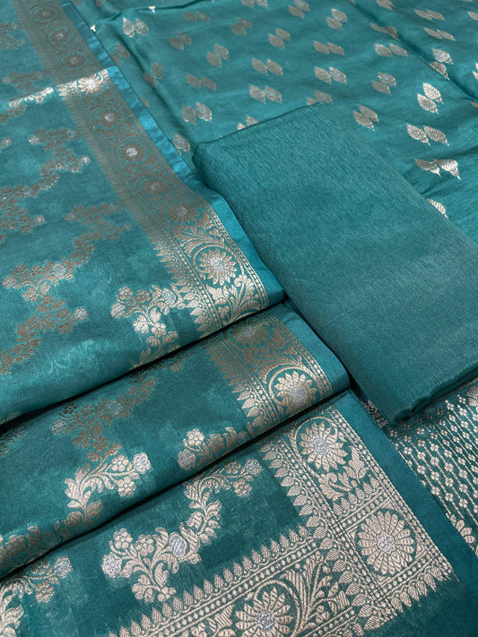 Puresilk Handloom Seagreen Viscose Silk Banarasi 3 pcs Suit Set RHN_VS5