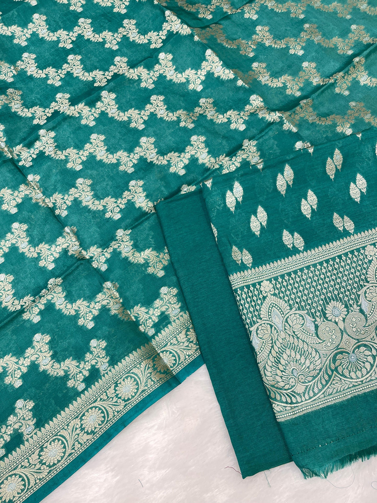 Puresilk Handloom Seagreen Viscose Silk Banarasi 3 pcs Suit Set RHN_VS5