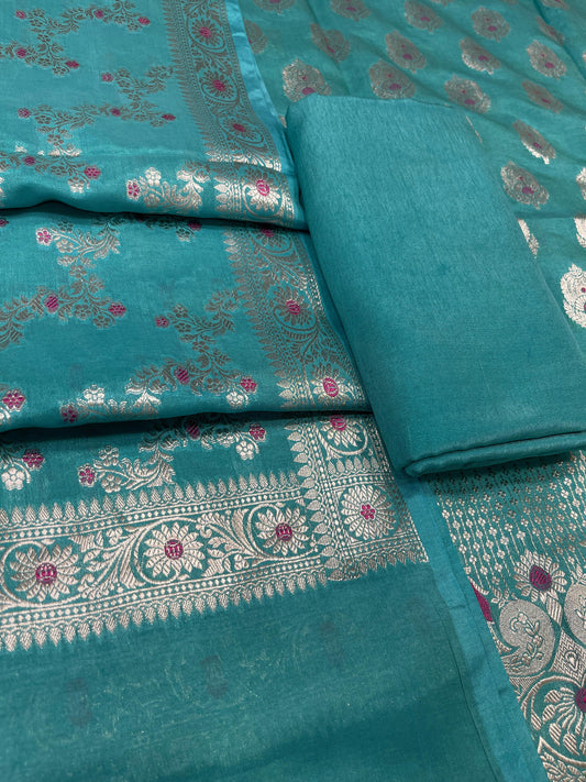 Puresilk Handloom Sea Green Viscose Silk Banarasi 3 pcs Suit Set RHN_VS7