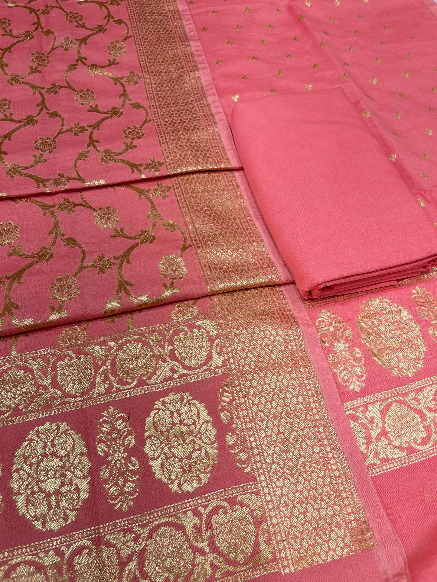 Puresilk Handloom Georgia Pink Cotton Banarasi 3 pcs Suit Set RHN_CTN7