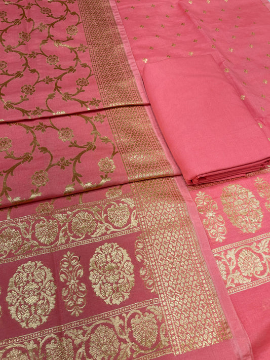 Puresilk Handloom Georgia Pink Cotton Banarasi 3 pcs Suit Set RHN_CTN7