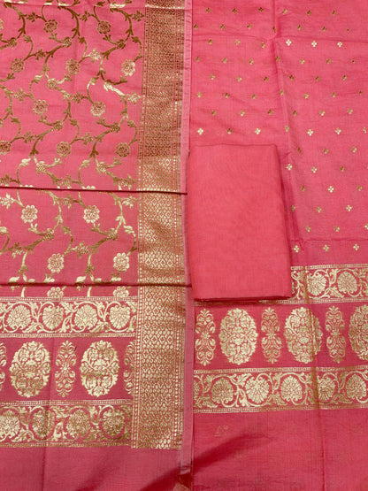 Puresilk Handloom Georgia Pink Cotton Banarasi 3 pcs Suit Set RHN_CTN7