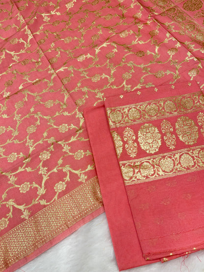 Puresilk Handloom Georgia Pink Cotton Banarasi 3 pcs Suit Set RHN_CTN7