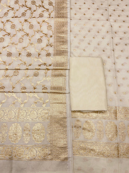 Puresilk Handloom Off White Cotton Banarasi 3 pcs Suit Set RHN_CTN12
