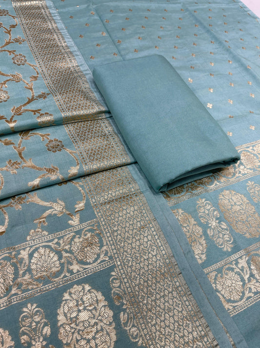 Puresilk Handloom Sea Green Cotton Banarasi 3 pcs Suit Set RHN_CTN9