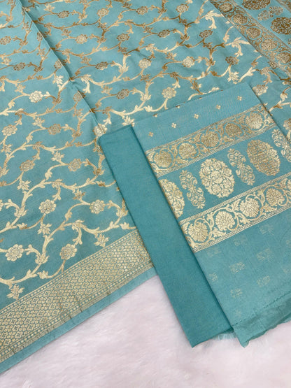 Puresilk Handloom Sea Green Cotton Banarasi 3 pcs Suit Set RHN_CTN9