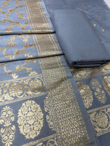 Puresilk Handloom Grey Cotton Banarasi 3 pcs Suit Set RHN_CTN8