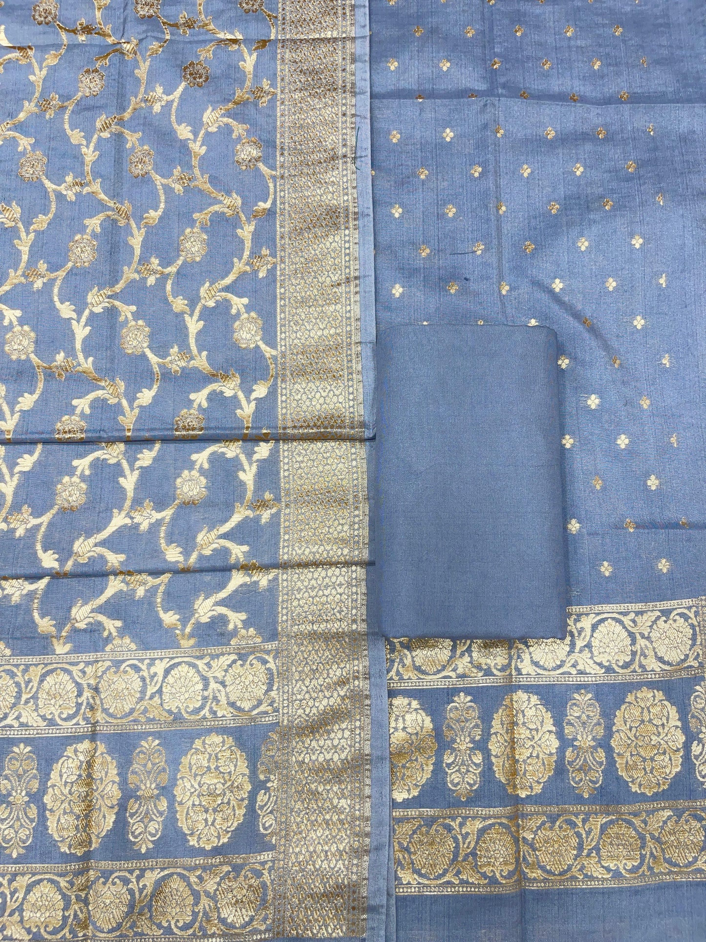 Puresilk Handloom Grey Cotton Banarasi 3 pcs Suit Set RHN_CTN8