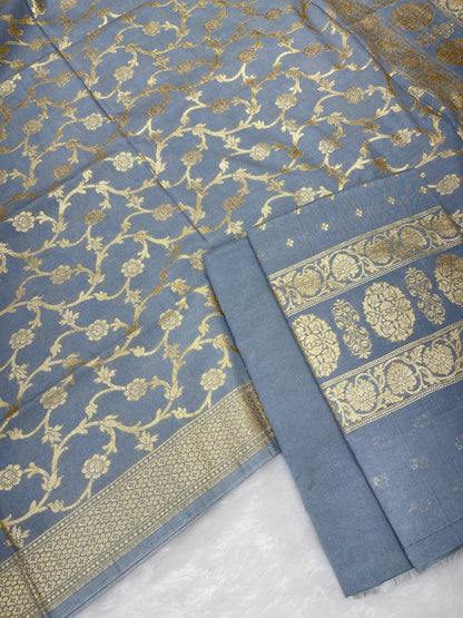 Puresilk Handloom Grey Cotton Banarasi 3 pcs Suit Set RHN_CTN8