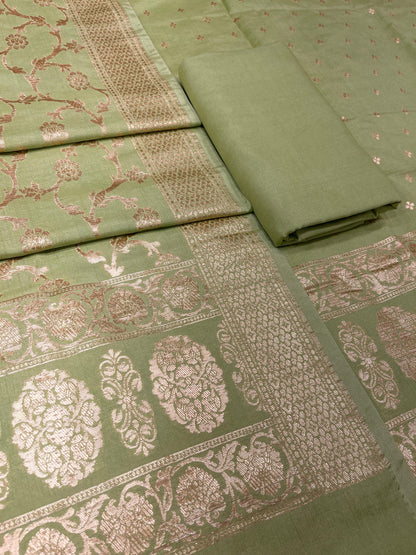 Puresilk Handloom Pista Green Cotton Banarasi 3 pcs Suit Set RHN_CTN10