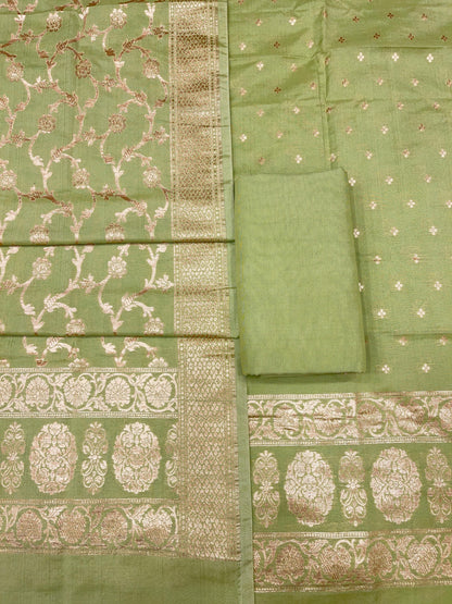Puresilk Handloom Pista Green Cotton Banarasi 3 pcs Suit Set RHN_CTN10