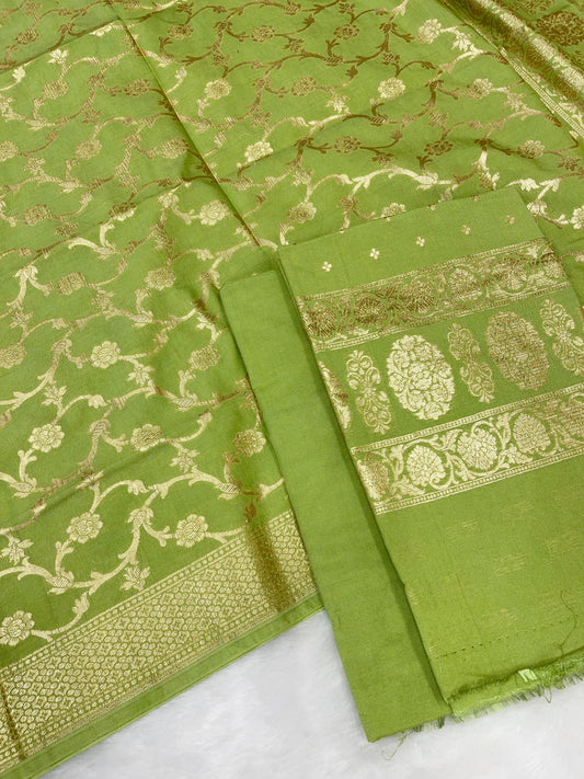 Puresilk Handloom Pista Green Cotton Banarasi 3 pcs Suit Set RHN_CTN10