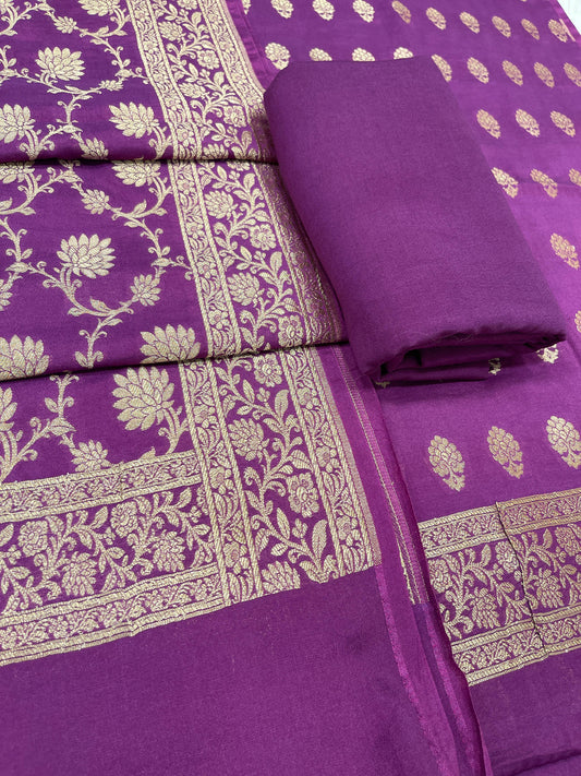Puresilk Handloom Purple Mulberry Silk Banarasi 3 pcs Suit Set RHN_MEL1
