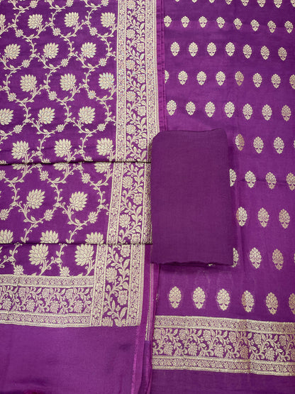 Puresilk Handloom Purple Mulberry Silk Banarasi 3 pcs Suit Set RHN_MEL1