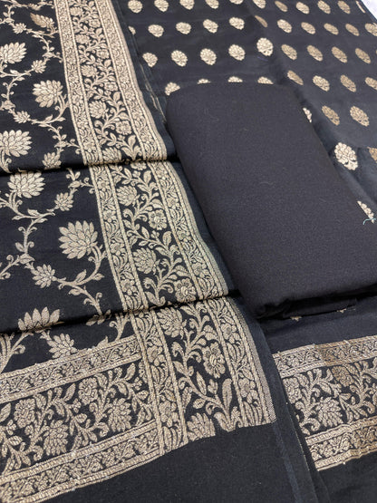 Puresilk Handloom Black Mulberry Silk Banarasi 3 pcs Suit Set RHN_MEL2