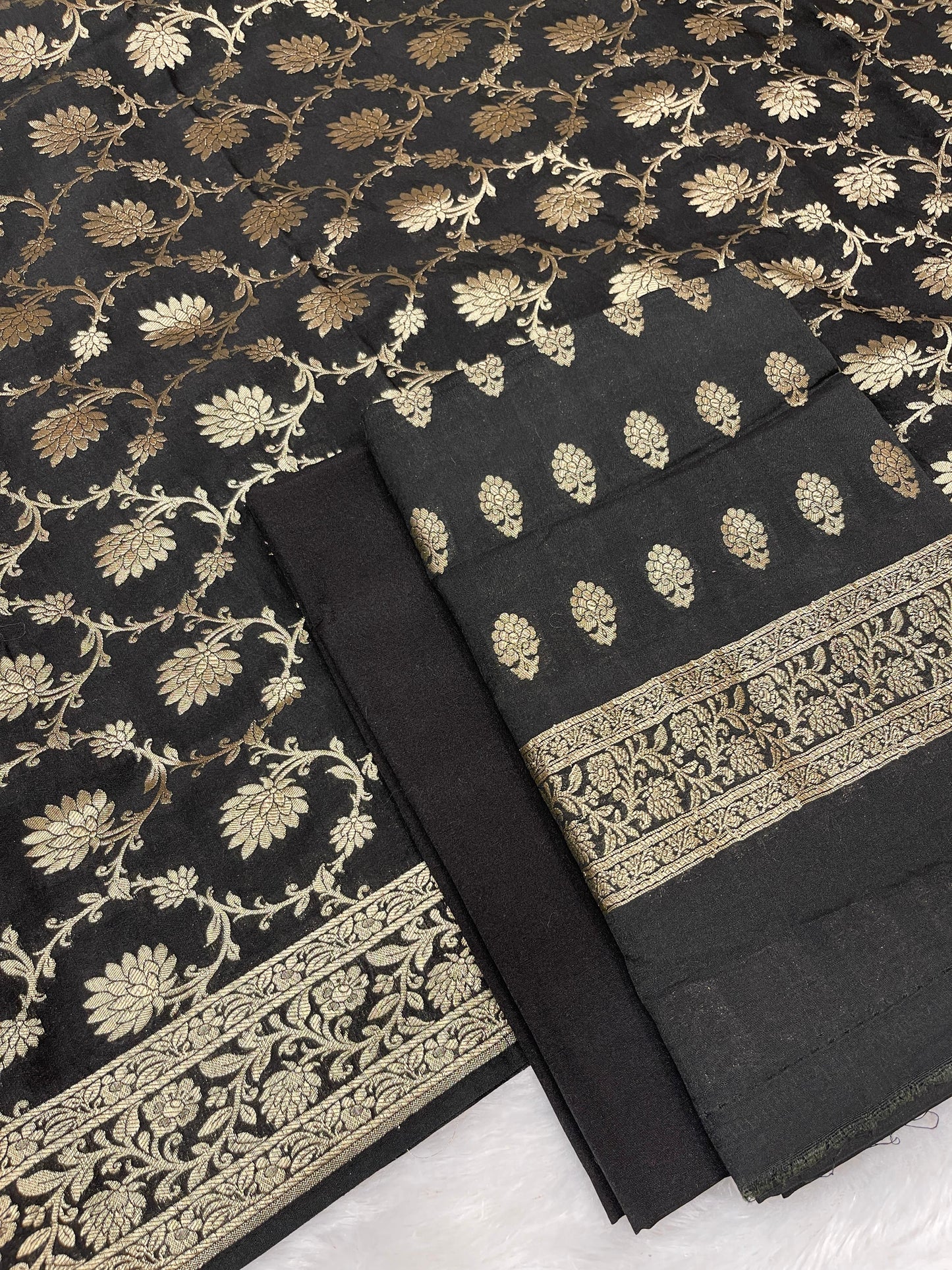 Puresilk Handloom Black Mulberry Silk Banarasi 3 pcs Suit Set RHN_MEL2