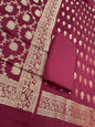 Puresilk Handloom Maroon Mulberry Silk Banarasi 3 pcs Suit Set RHN_MEL3