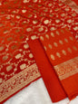 Puresilk Handloom Orange Mulberry Silk Banarasi 3 pcs Suit Set RHN_MEL4