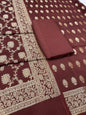 Puresilk Handloom Brown Mulberry Silk Banarasi 3 pcs Suit Set RHN_MEL5