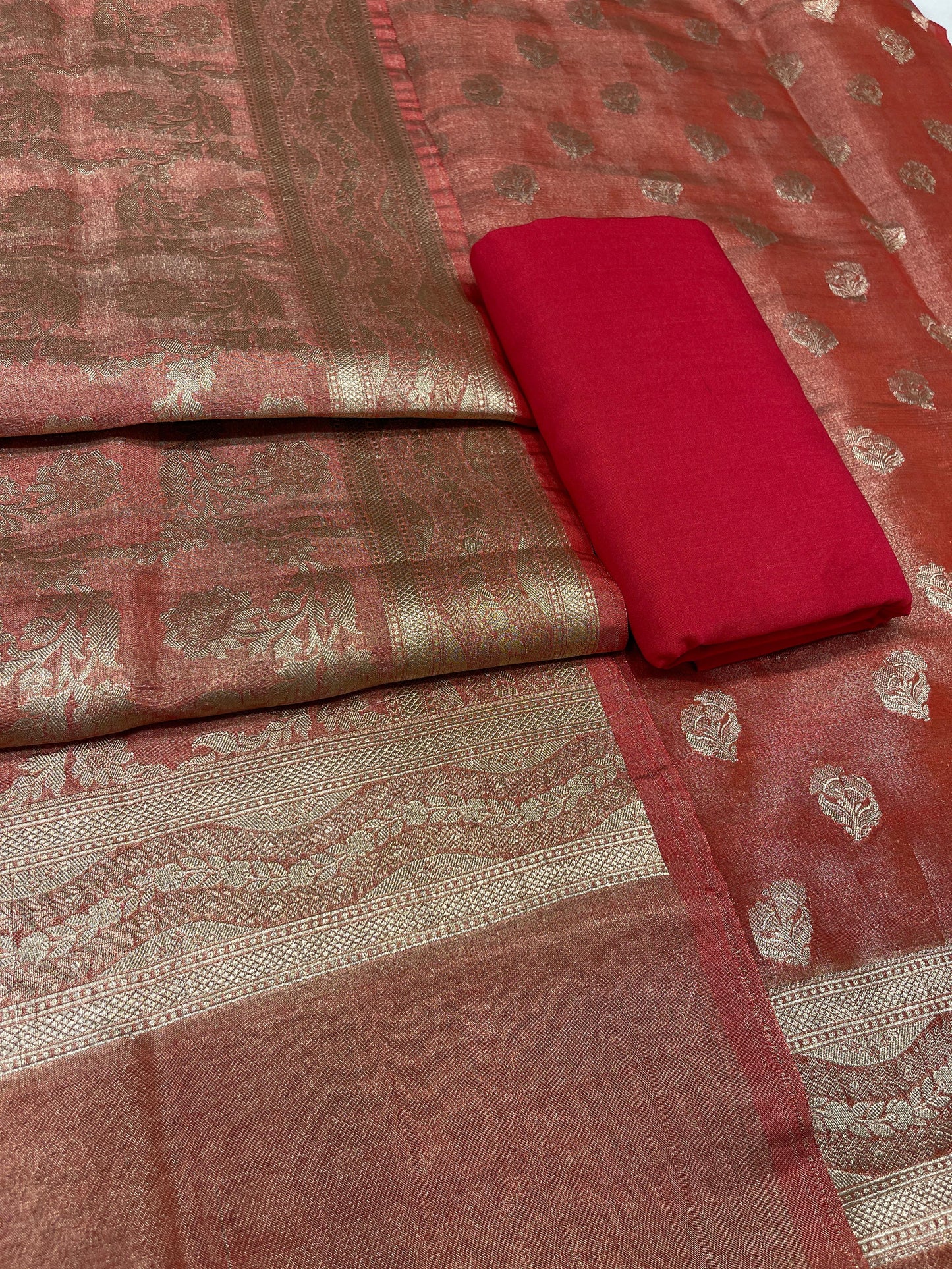 Puresilk Handloom Red Tissue Silk Banarasi 3 pcs Suit Set RHN_TSU5