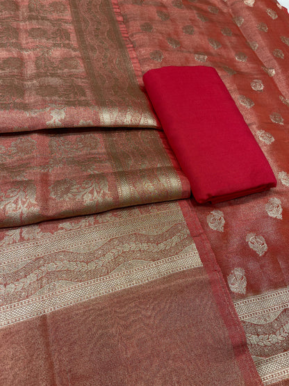 Puresilk Handloom Red Tissue Silk Banarasi 3 pcs Suit Set RHN_TSU5