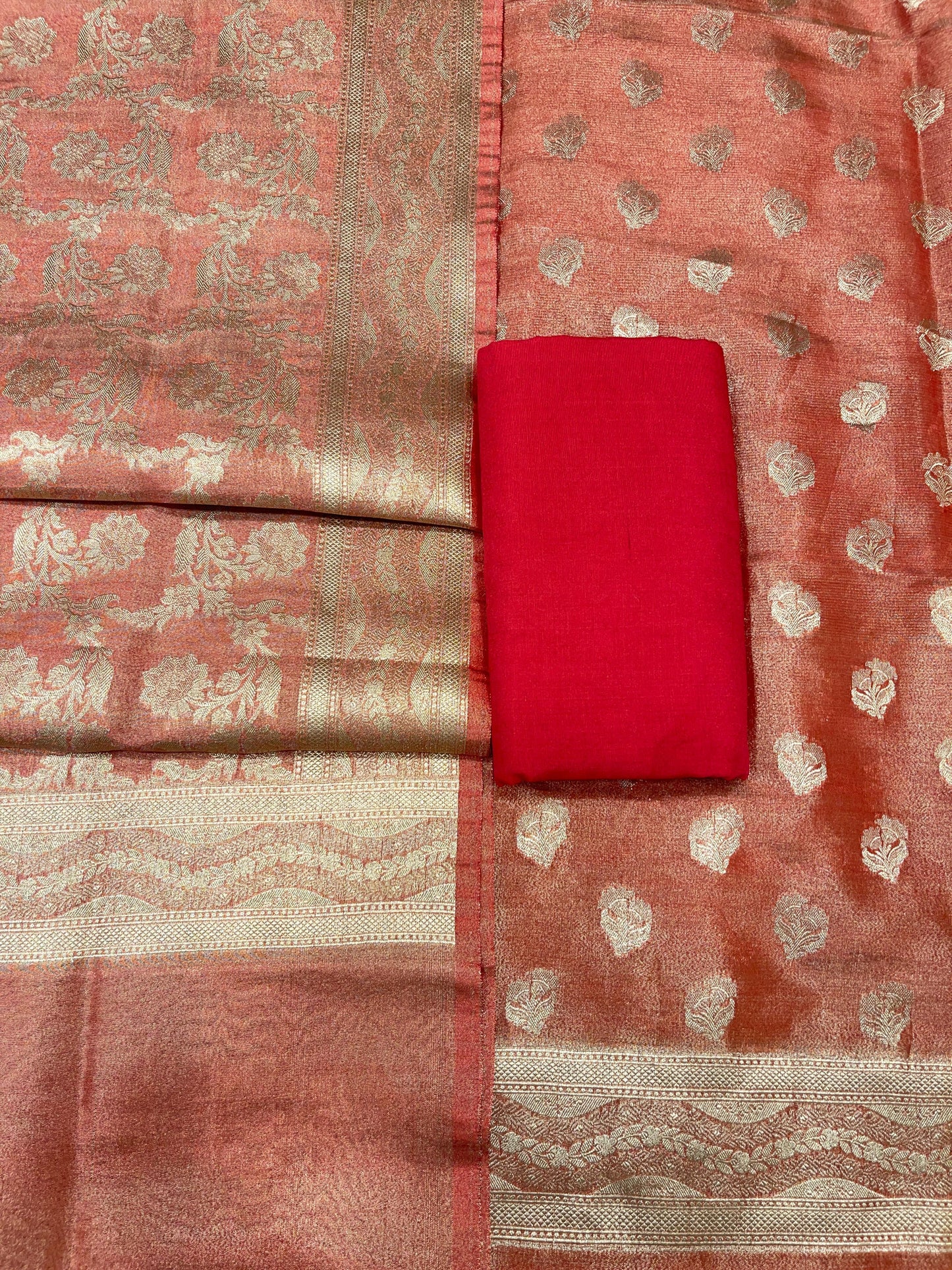 Puresilk Handloom Red Tissue Silk Banarasi 3 pcs Suit Set RHN_TSU5