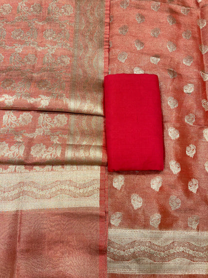 Puresilk Handloom Red Tissue Silk Banarasi 3 pcs Suit Set RHN_TSU5