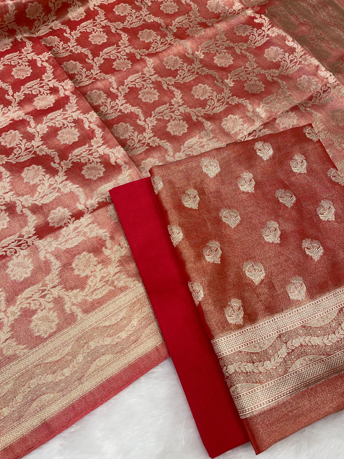Puresilk Handloom Red Tissue Silk Banarasi 3 pcs Suit Set RHN_TSU5
