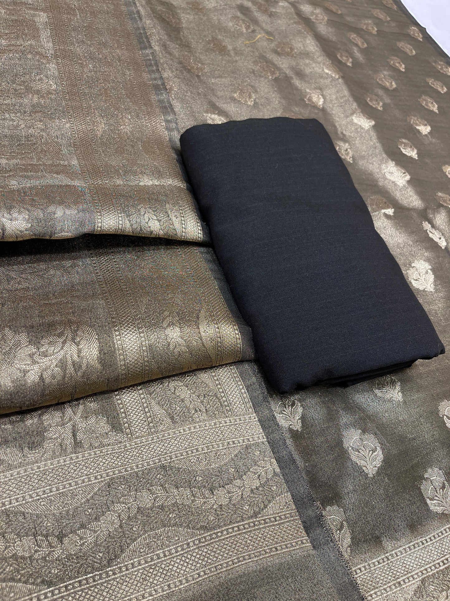 Puresilk Handloom Black Tissue Silk Banarasi 3 pcs Suit Set RHN_TSU3