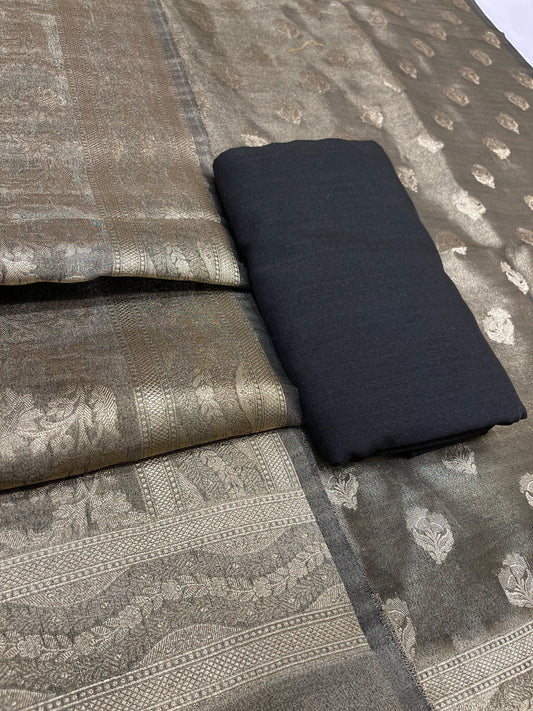 Puresilk Handloom Black Tissue Silk Banarasi 3 pcs Suit Set RHN_TSU3