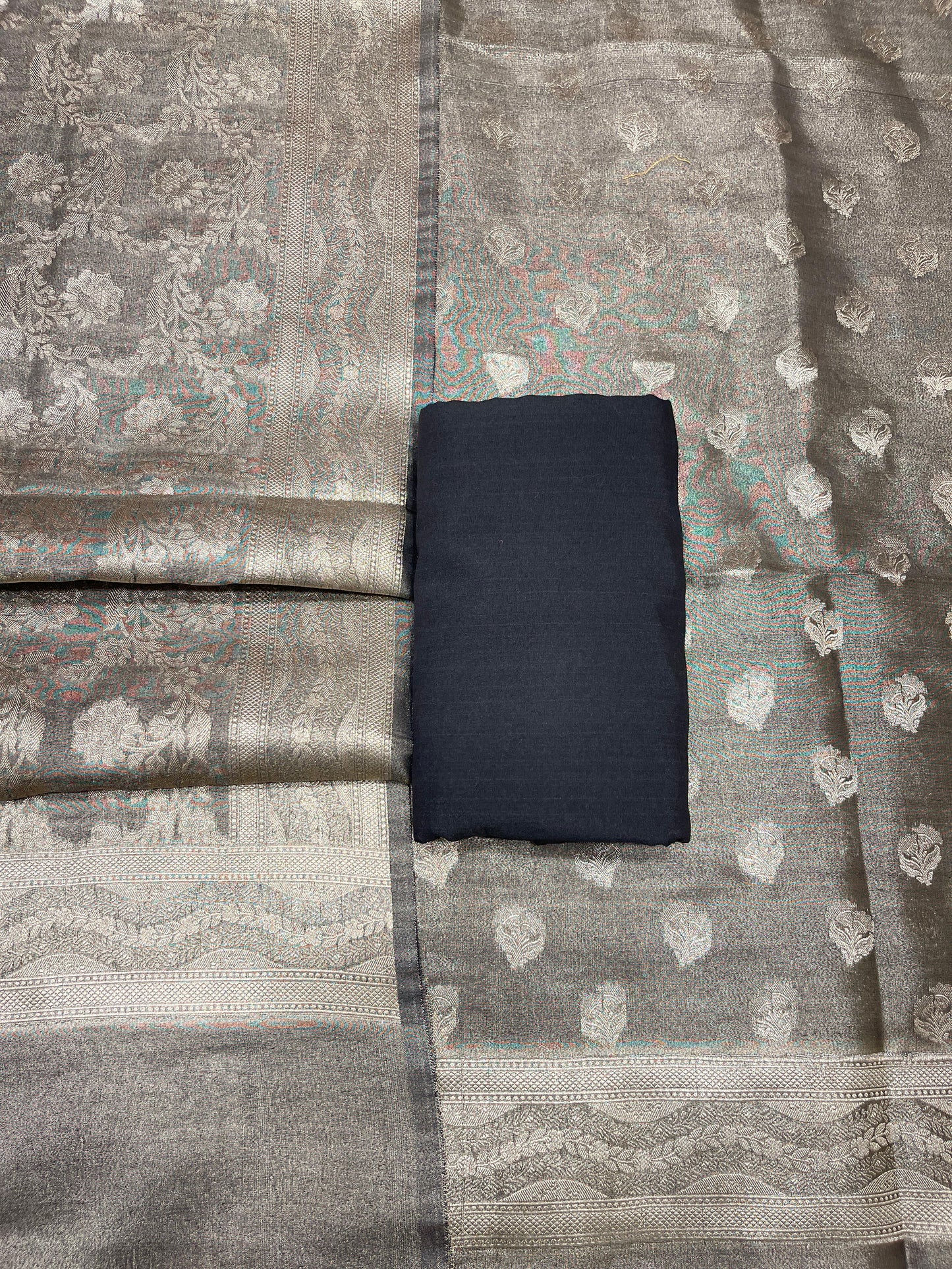 Puresilk Handloom Black Tissue Silk Banarasi 3 pcs Suit Set RHN_TSU3
