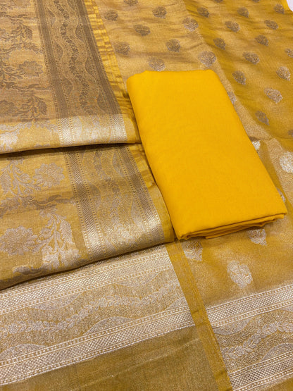 Puresilk Handloom Yellow Tissue Silk Banarasi 3 pcs Suit Set RHN_TSU4