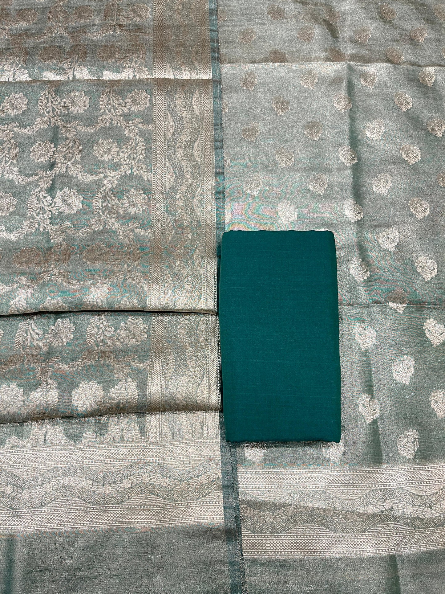 Puresilk Handloom Green Tissue Silk Banarasi 3 pcs Suit Set RHN_TSU1
