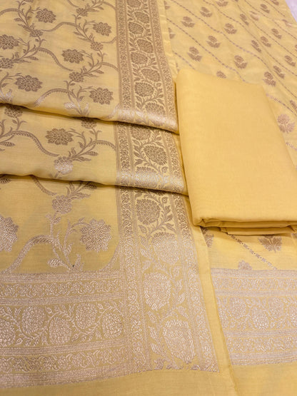 Puresilk Handloom Yellow Modal Silk Banarasi 3 pcs Suit Set RHN_MDL3