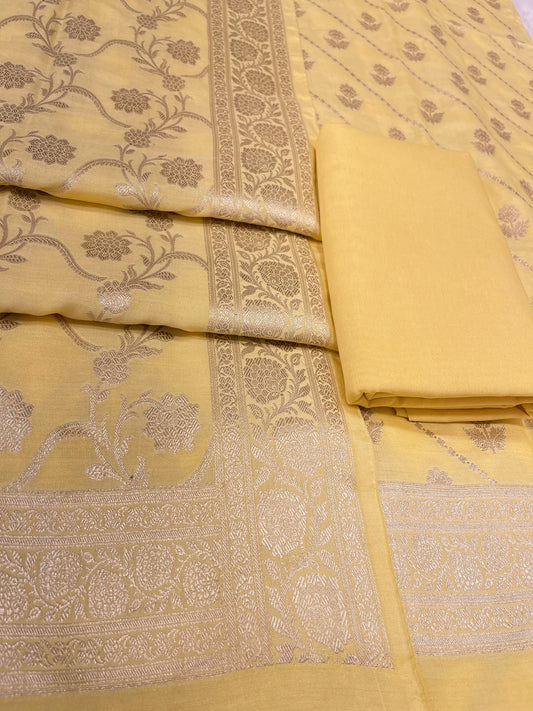 Puresilk Handloom Yellow Modal Silk Banarasi 3 pcs Suit Set RHN_MDL3