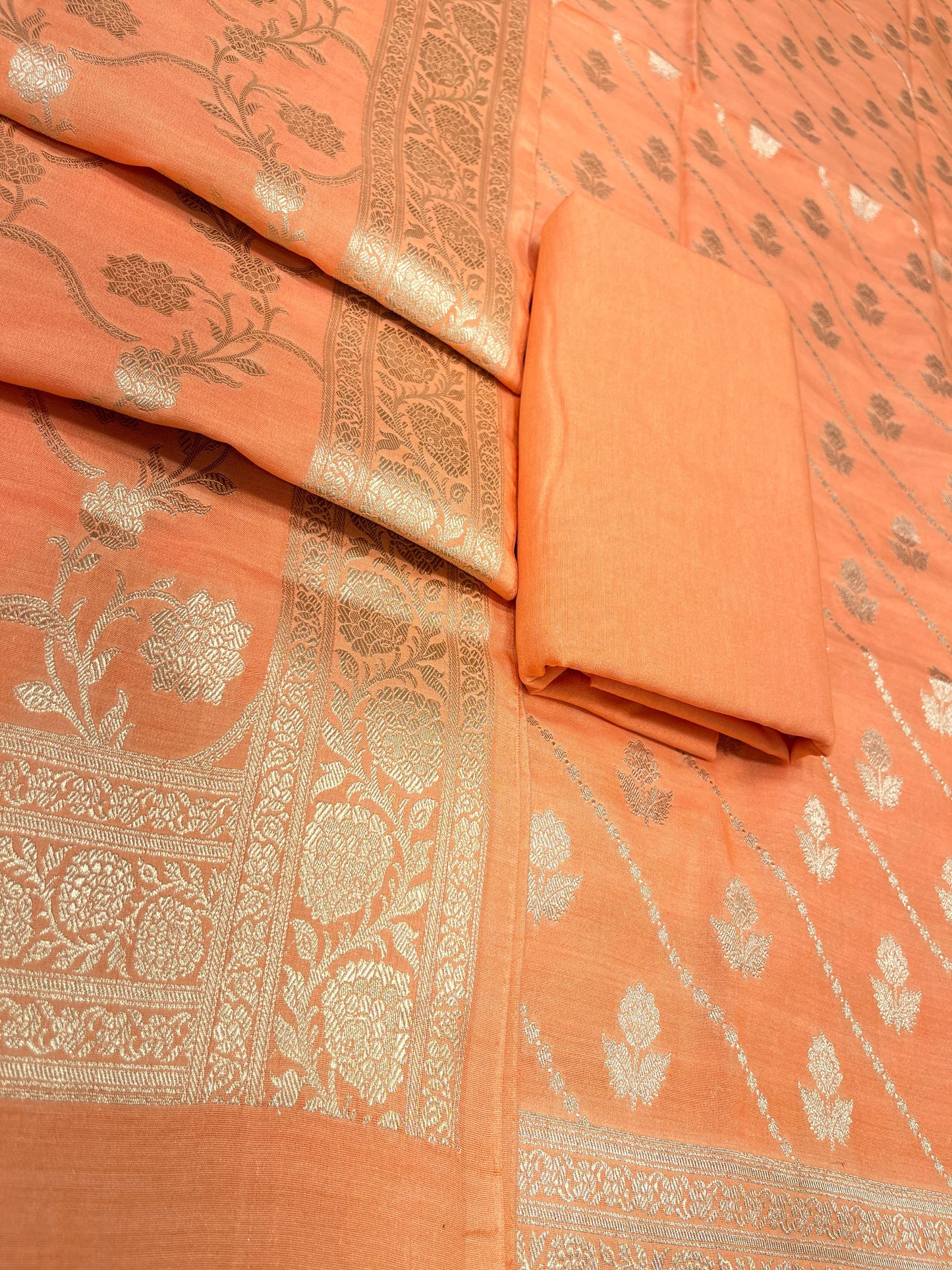 Puresilk Handloom Orange Modal Silk Banarasi 3 pcs Suit Set RHN_MDL6