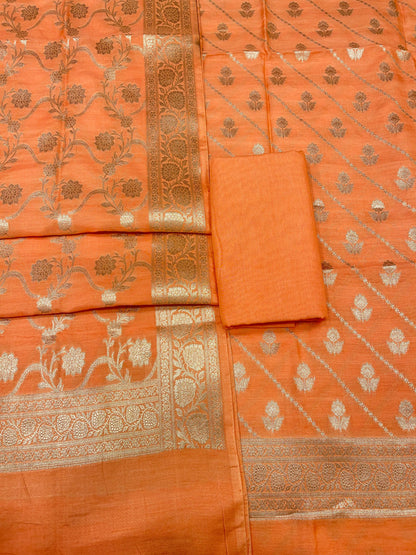 Puresilk Handloom Orange Modal Silk Banarasi 3 pcs Suit Set RHN_MDL6