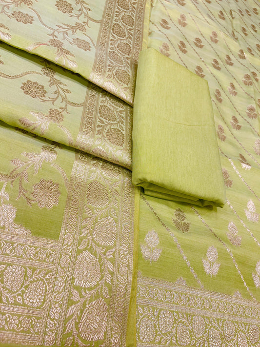 Puresilk Handloom Pista Green Modal Silk Banarasi 3 pcs Suit Set RHN_MDL4