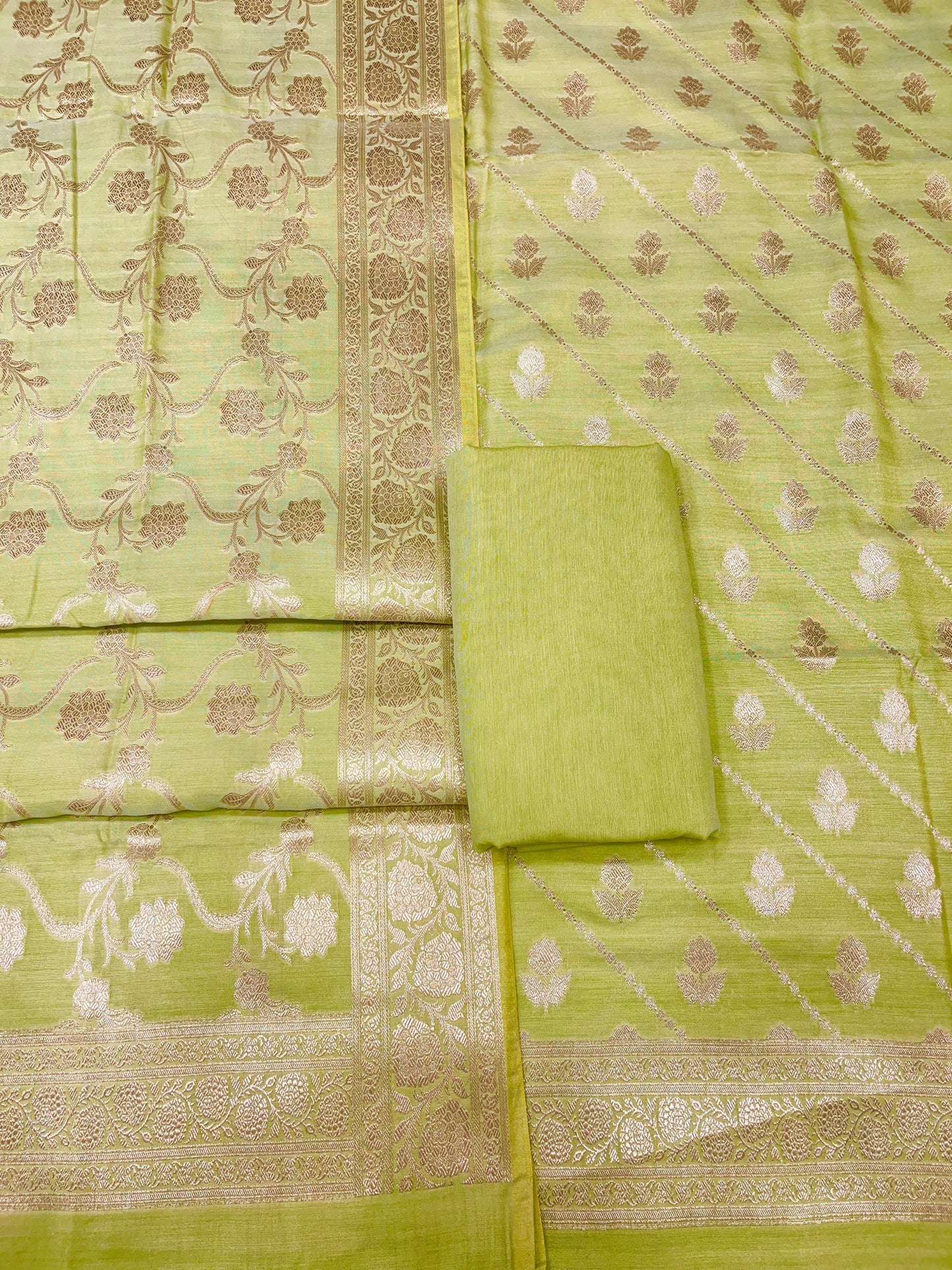 Puresilk Handloom Pista Green Modal Silk Banarasi 3 pcs Suit Set RHN_MDL4