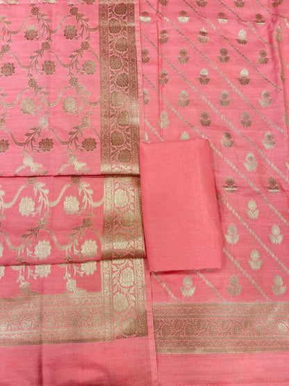 Puresilk Handloom Peach Pink Modal Silk Banarasi 3 pcs Suit Set RHN_MDL5