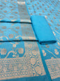 Puresilk Handloom Sky Blue Modal Silk Banarasi 3 pcs Suit Set RHN_MDL2