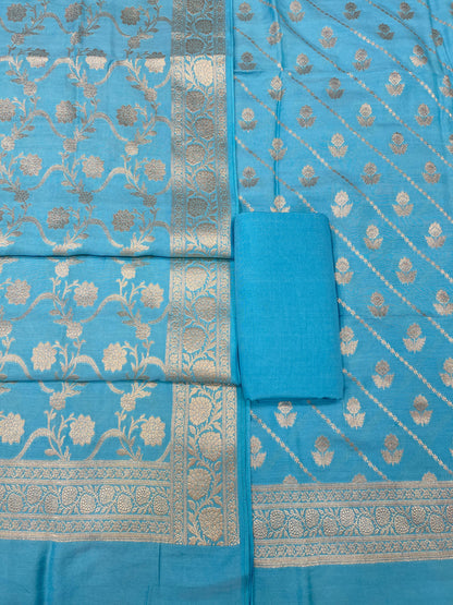 Puresilk Handloom Sky Blue Modal Silk Banarasi 3 pcs Suit Set RHN_MDL2